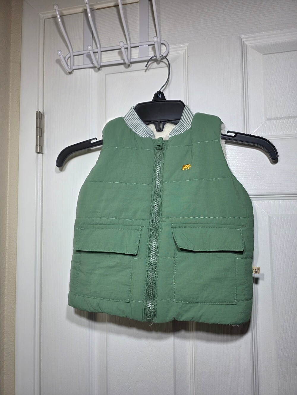 BEARPAW Girls Boys 2T Green Puffer Vest Sherpa Lined Zip Front Warm